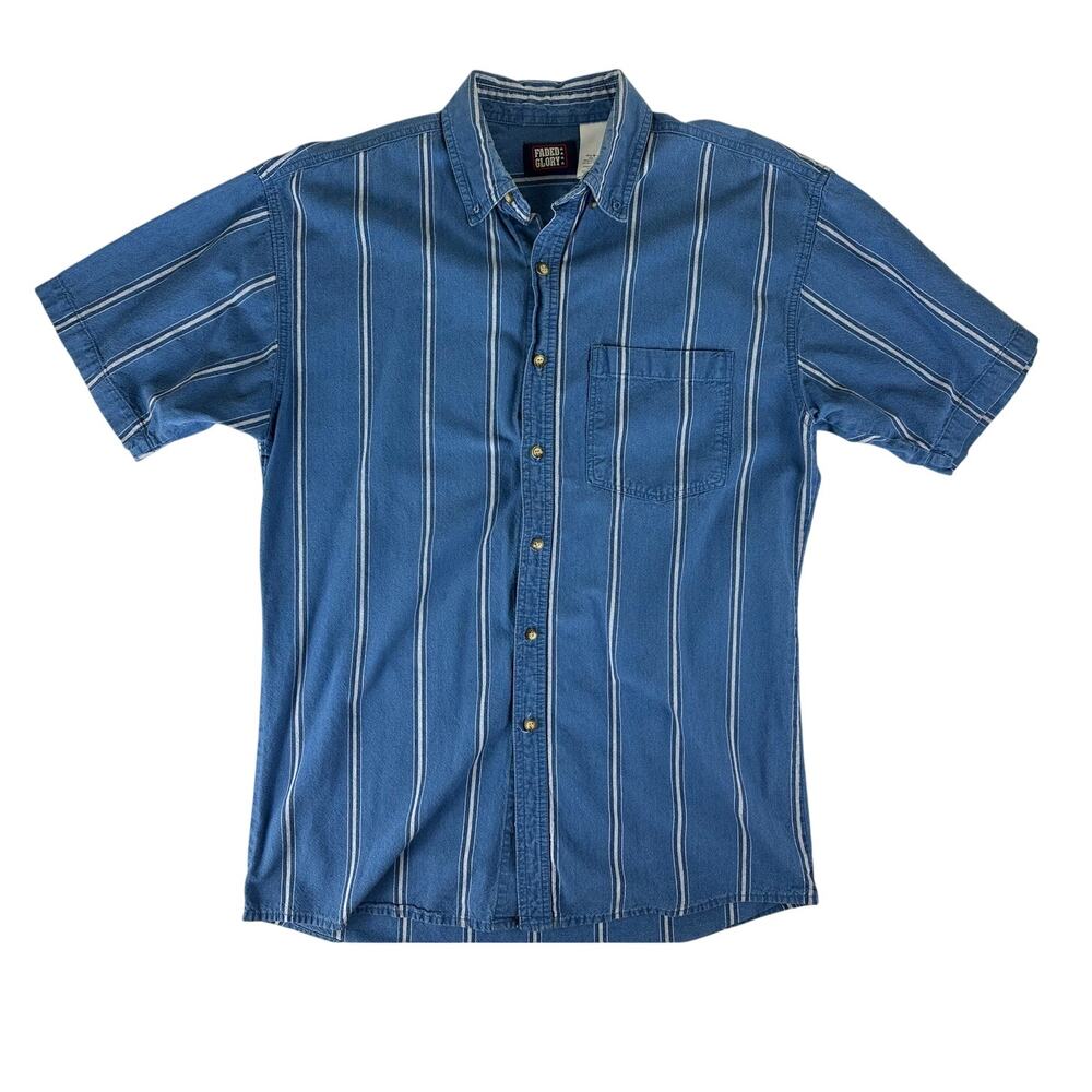 Faded Glory Shirt Men's Medium Blue Striped Button Down vintage